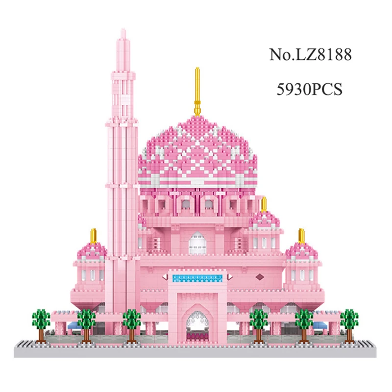 

5930pcs World Famous Attractions Mosque 3D Building Model Building Blocks Pink Castle Church DIY Assembled Toy Collection Bricks