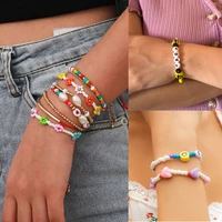 bohemian style colorful bead bracelet set for women contrast resin bead handmade woven bracelet fashion new party jewelry