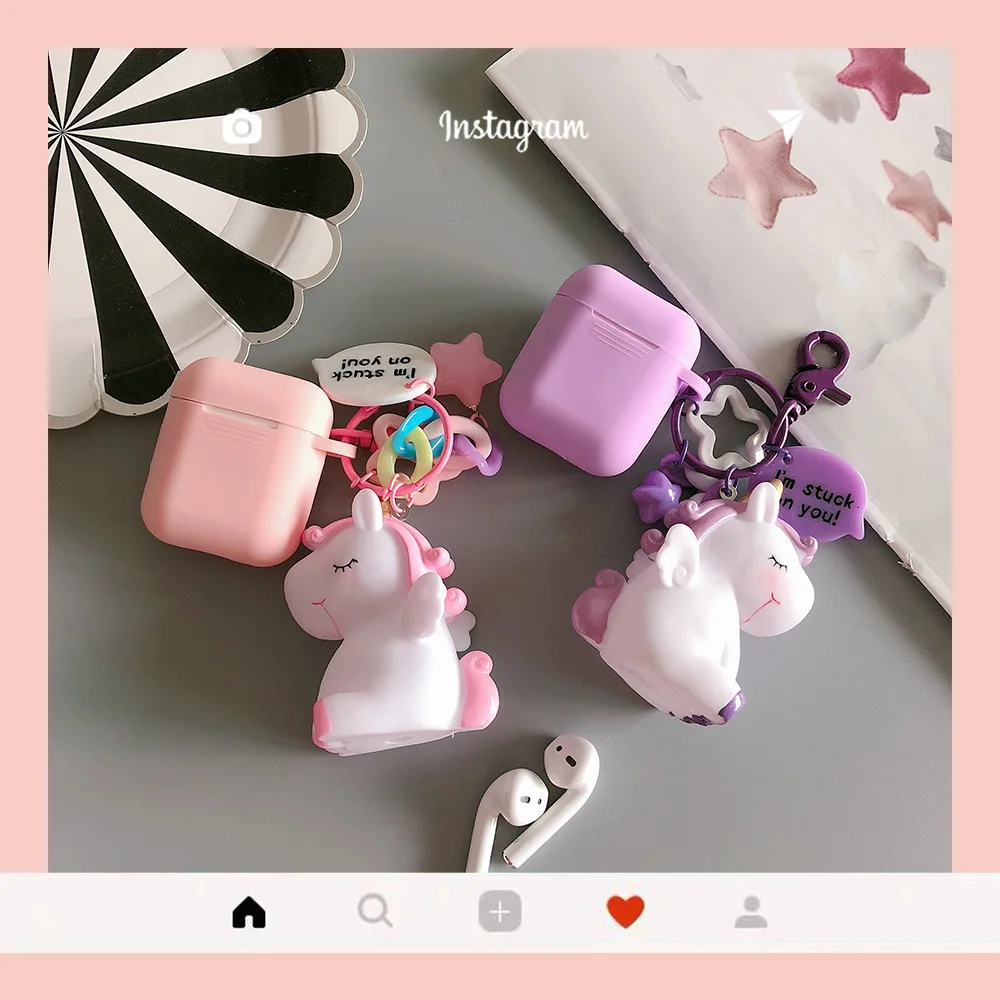 Симпатичные Мультяшные наушники чехол для AirPods с брелок для ключей с единорогом беспроводной Bluetooth кожухи головных телефонов для Apple AirPods 2 аксессуары
