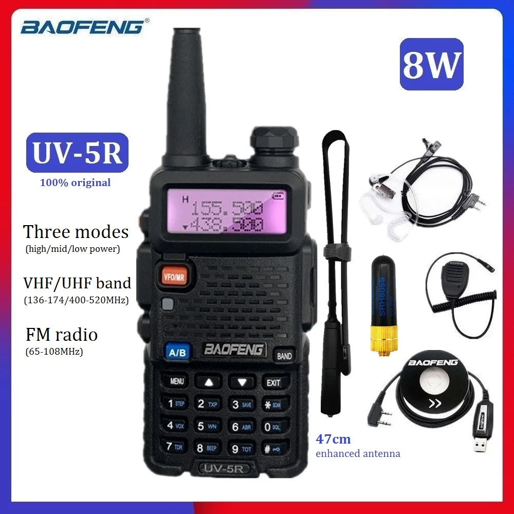 Baofeng UV 5R иди и болтай Walkie Talkie 8 Вт УКВ портативной рации двухстороннее радио CB