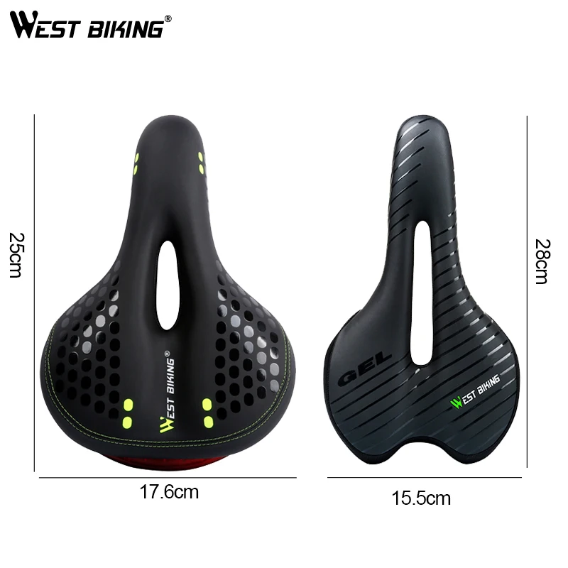 

WEST BIKING Bicycle Saddle with Tail Light Thicken Widen MTB Soft Comfortable Bike Hollow Cycling Rear Seat Warning Lamp 3 Modes