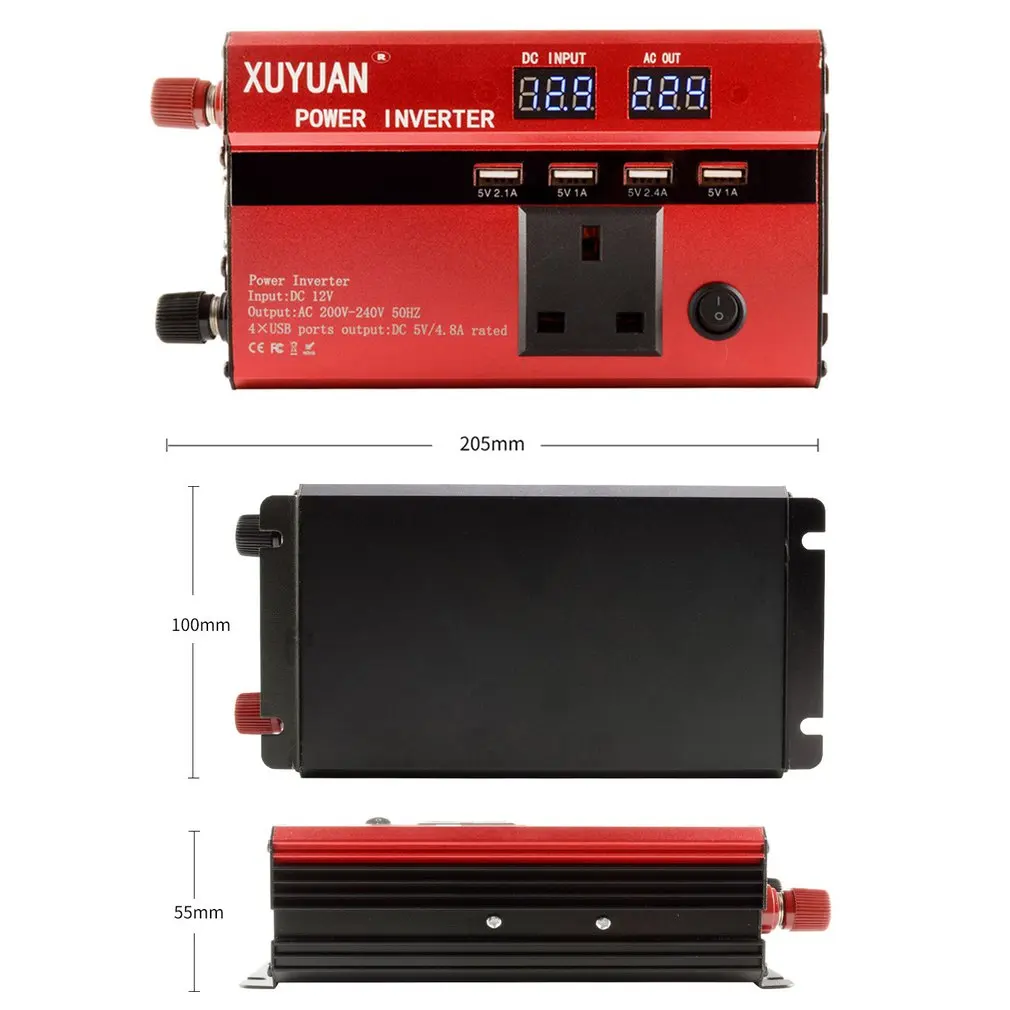 

Peak 3000W LED diaplay Car Power Inverter Converter Charger Adapter Modified Sine Wave with 4 USB Port & 2 Plug