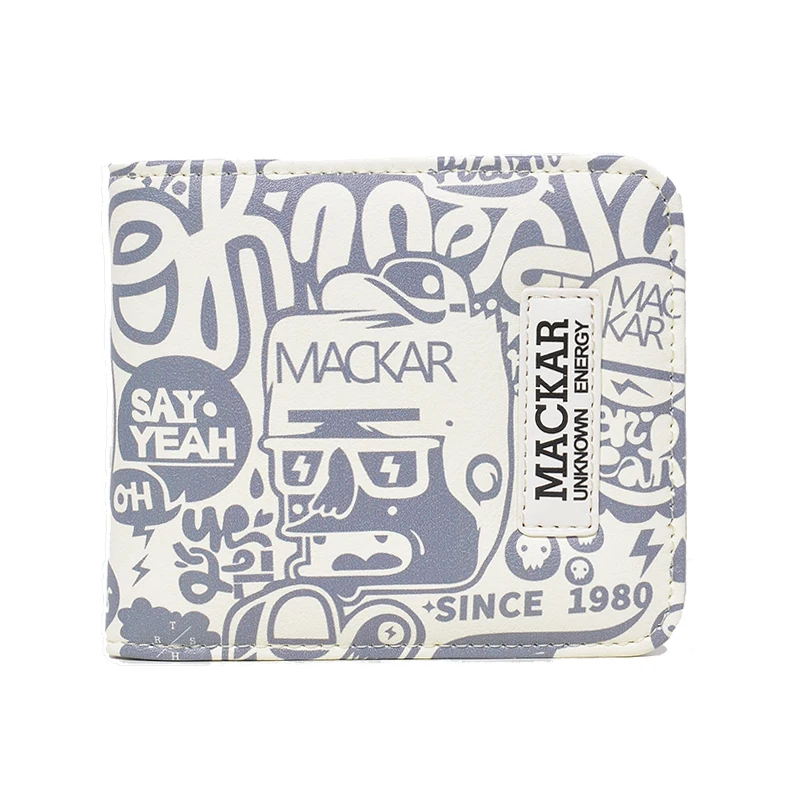 

Mackar Harajuku Wallet Short Youth Japanese and Korean Style Anime Personality Creative Graffiti Couple Wallet PU Purses