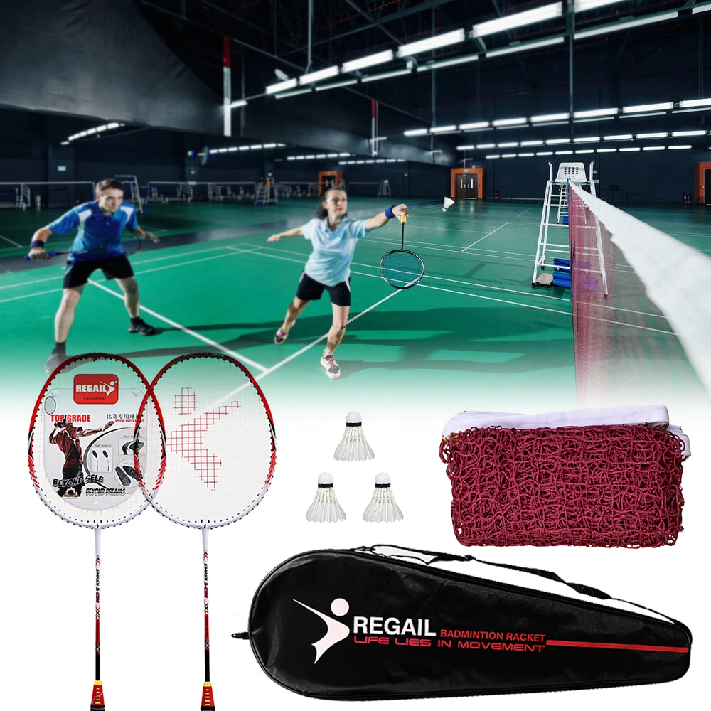 

2 Player Badminton Racquets Set with 3 Shuttlecocks Carrying Bag and Badminton Net for Family Recreation Games Badminton Racket
