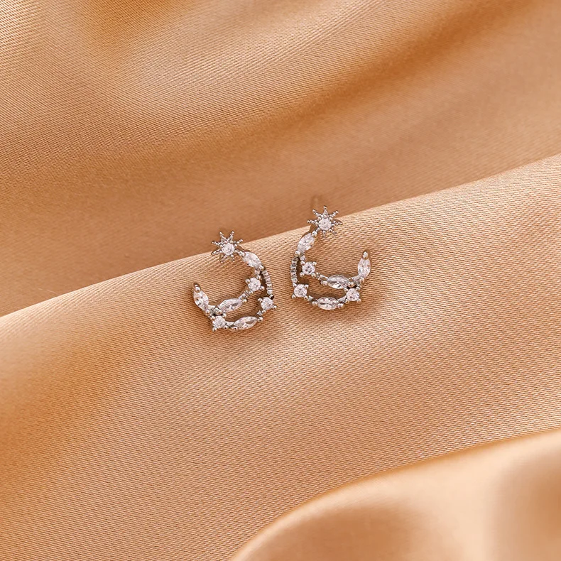 Женские серьги-гвоздики с фианитом изящные серьги в форме Луны 2019 | Украшения и