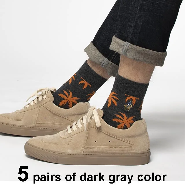 5 pairs dark gray 5 пар/лот Pier Polo Для мужчин носки Новые сорняков на осень-зиму модного цвета Harajuku с паттерном в форме листьев; хлопковые носки мужские платье подарки - Цвет: 5 pairs dark gray