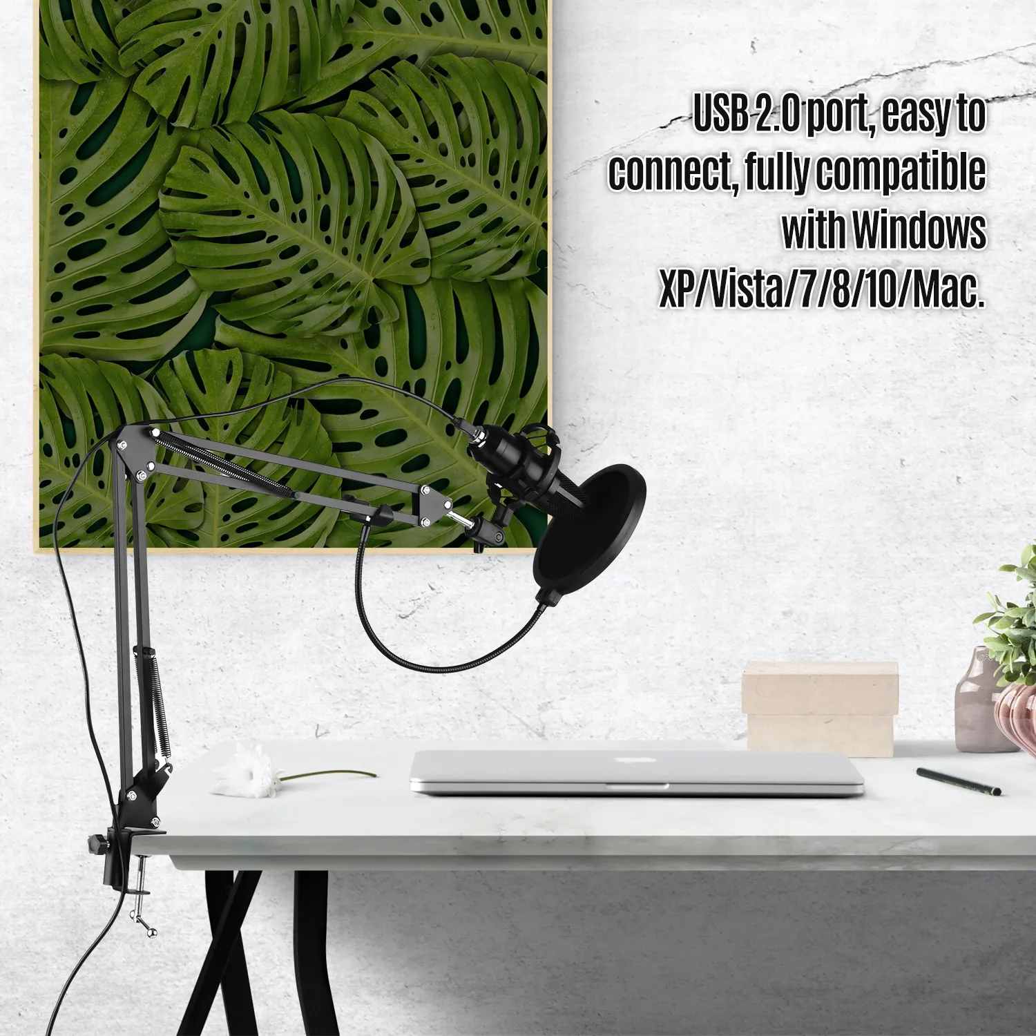 

USB Professional PC Microphone Set Cardioid 192KHz/24Bit Noise-Cancelling Condenser Mic for Windows XP/Vista/7/8/10