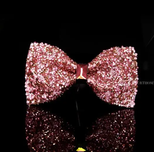 

Pink Rhinestone cover Bowtie Men Host Groom Wedding Tie