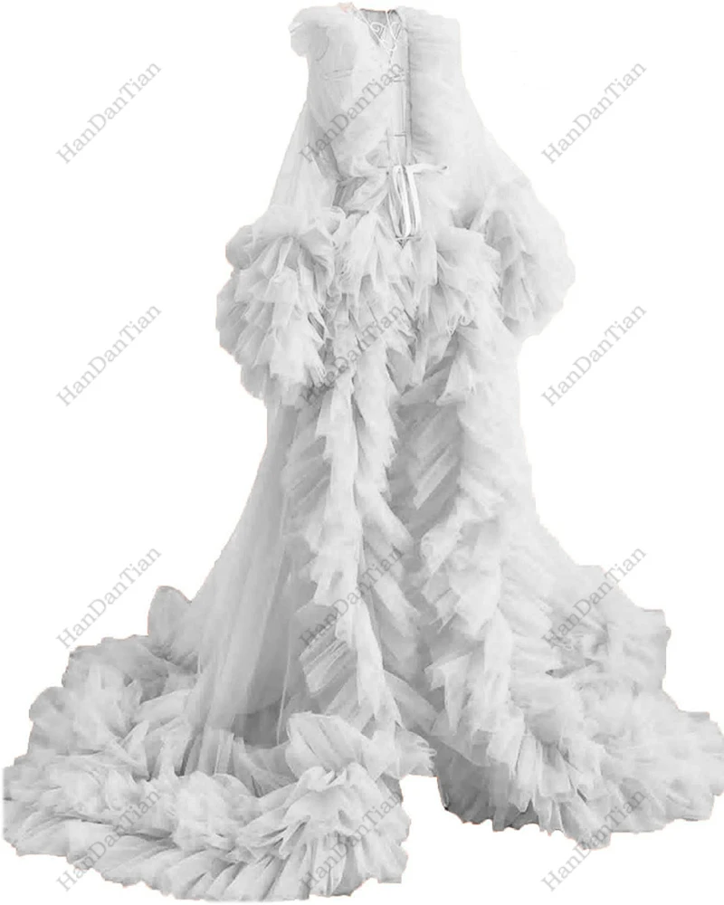 2022 Women's Ruffle Pleated Tulle Maxi Dress Maternity Photography Boudoir Show Formal Bathgown