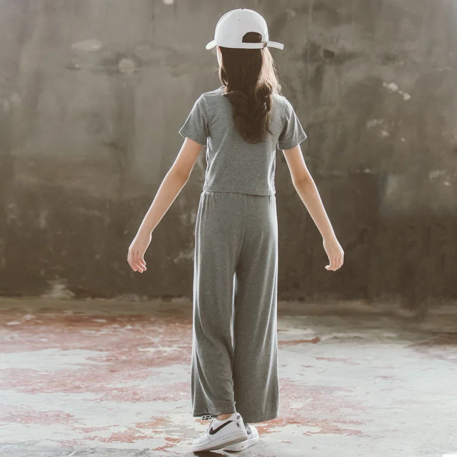 

Purple Girls Clothing Set 4-13 Years Solid Spaghetti Tank Top + Sport Drawstring Pants Set Child Nice Minimalist Suit For Girls