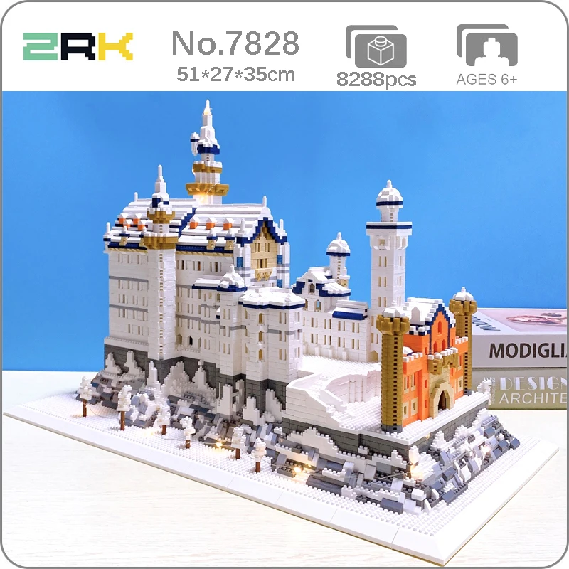 

ZRK 7828 World Architecture Winter Swan Stone Castle Snow Model DIY Mini Diamond Blocks Bricks Building Toy for Children no Box