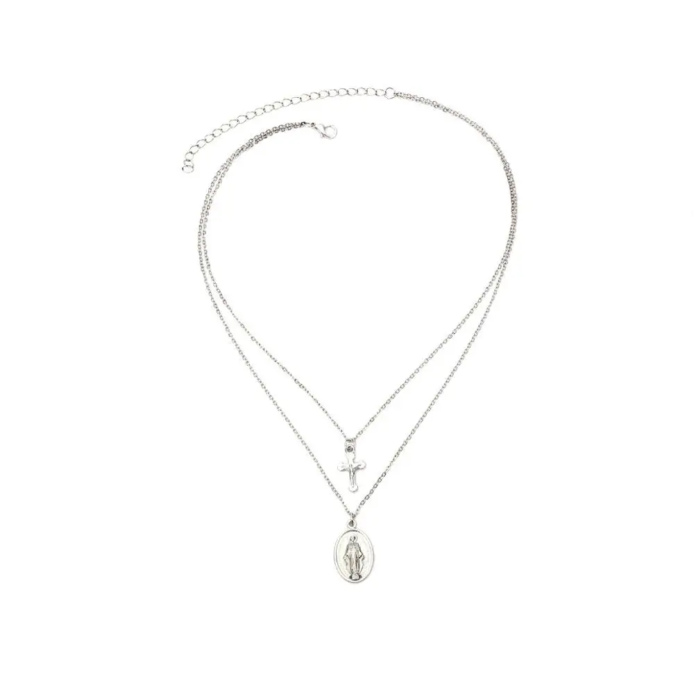 Трендовое золотистое многослойное ожерелье с крестом Иисус Дева Мария цепочка