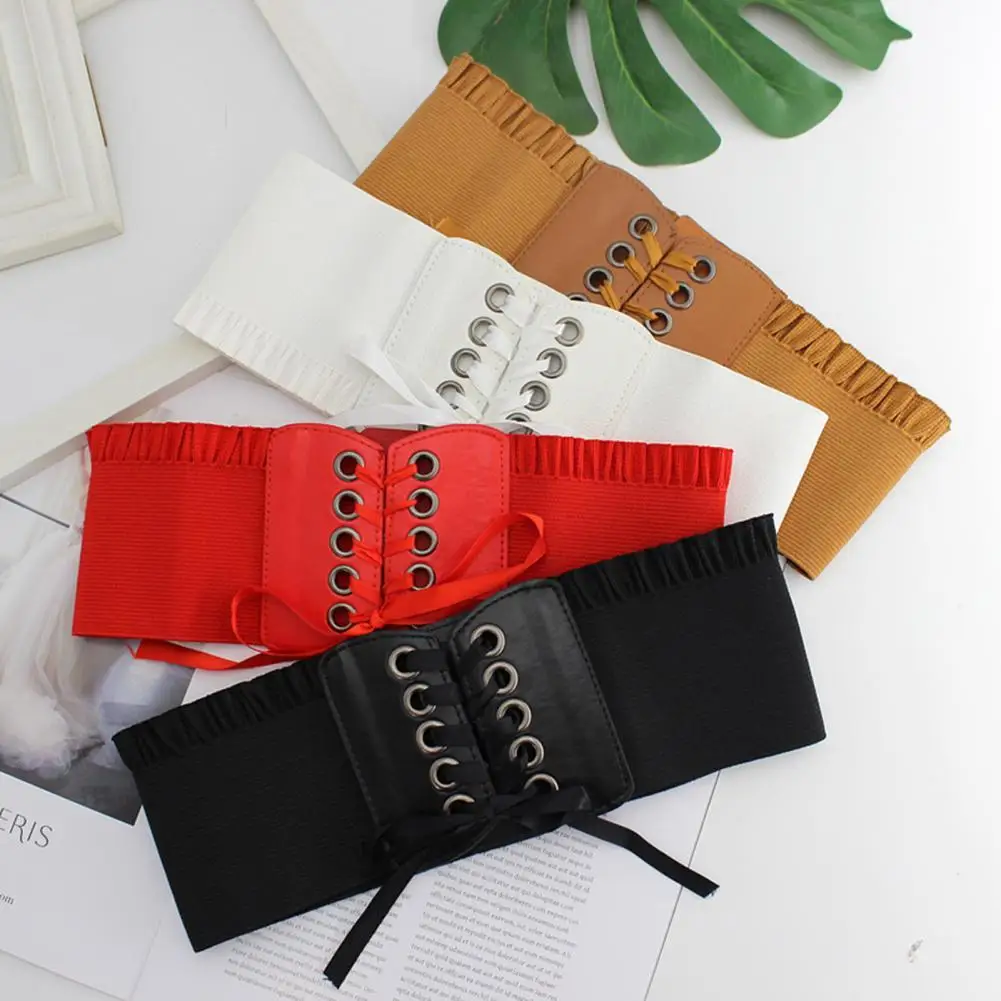 

Waist Band Elastic Super-wide Women Lace Design Retro Waist Belt Holiday Lace Up Eyelet Cotton Corset Belt Waist Wide Dress Belt