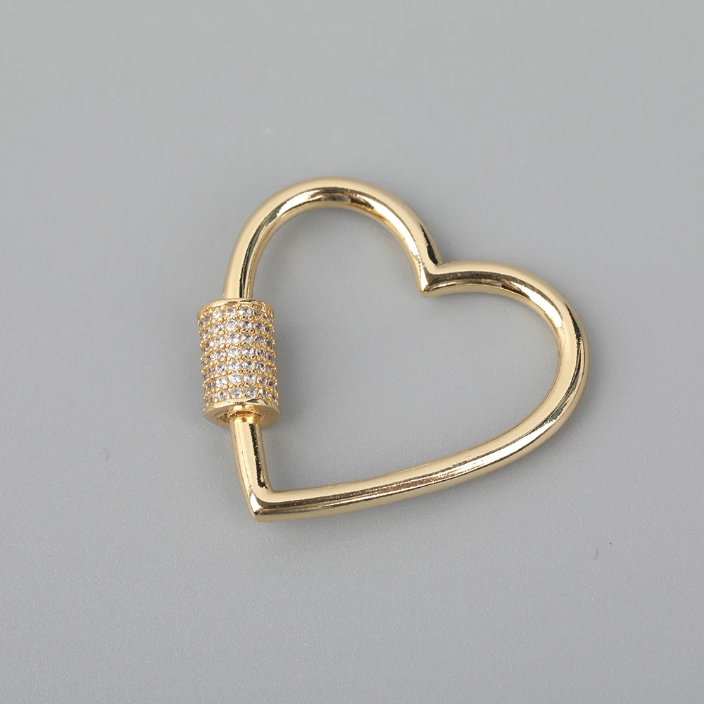 

10pcs/Lot 30mm CZ Micro Paved Heart Shape Screw Clasps Zirconia Paved Lock Carabiner Clasps Connector Pendant Making FH-241ABG.G