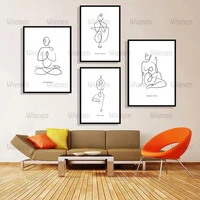 black and white line yoga body art canvas print poster waterproof ink frameless canvas painting yoga room club wall decoration