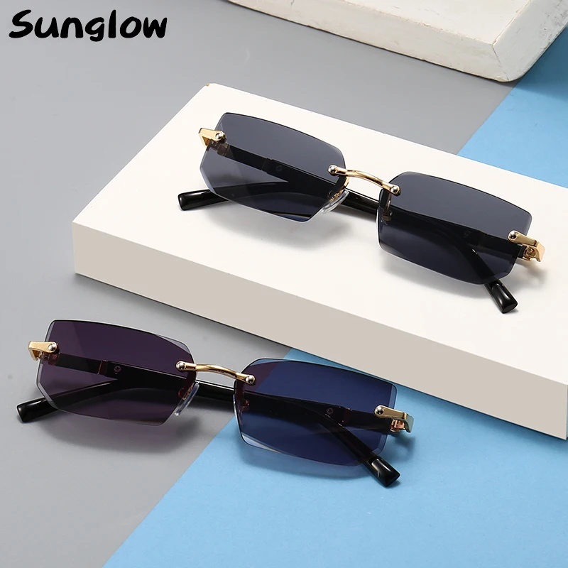 

Sunglow Square Sunglasses Polarized,Rimless Eyewear Women 2021,Fashion Transparent Colored Lens,Suitable for Driving, Traveling