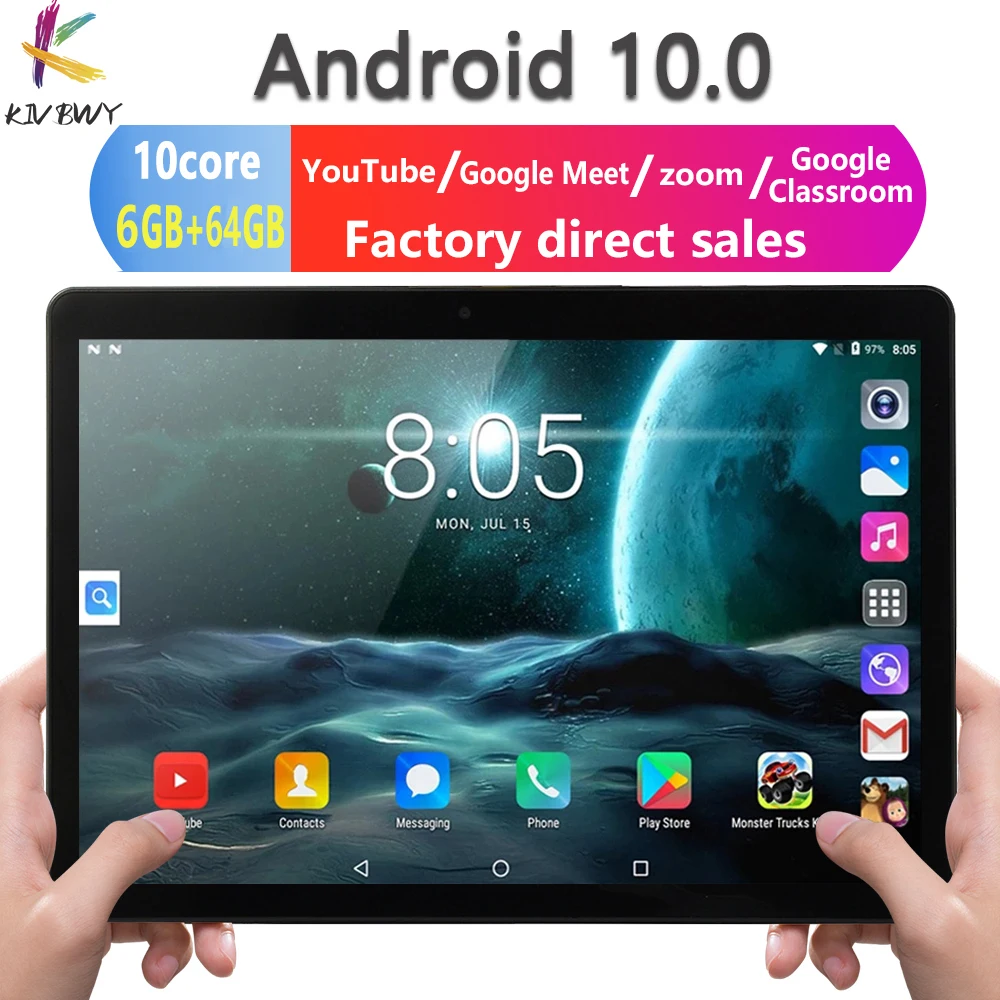 

Планшет Android 10,0, 6 + 64 ГБ, 10-ядерный, HD, Wi-Fi, Bluetooth, 2 SIM-карты, 4G, 10,1 дюйма