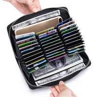rfid three organs genuine leather cardholder for women large capacity zipper ladies business card holder wallet with coin purse