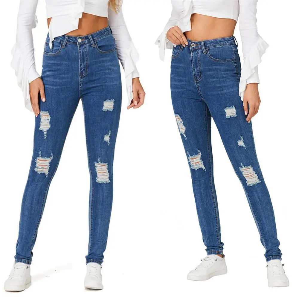 

High Waist Skinny Ripped Jeans Summer Stretch Denim Trousers Woemsn Stretchy Jeggings Pants