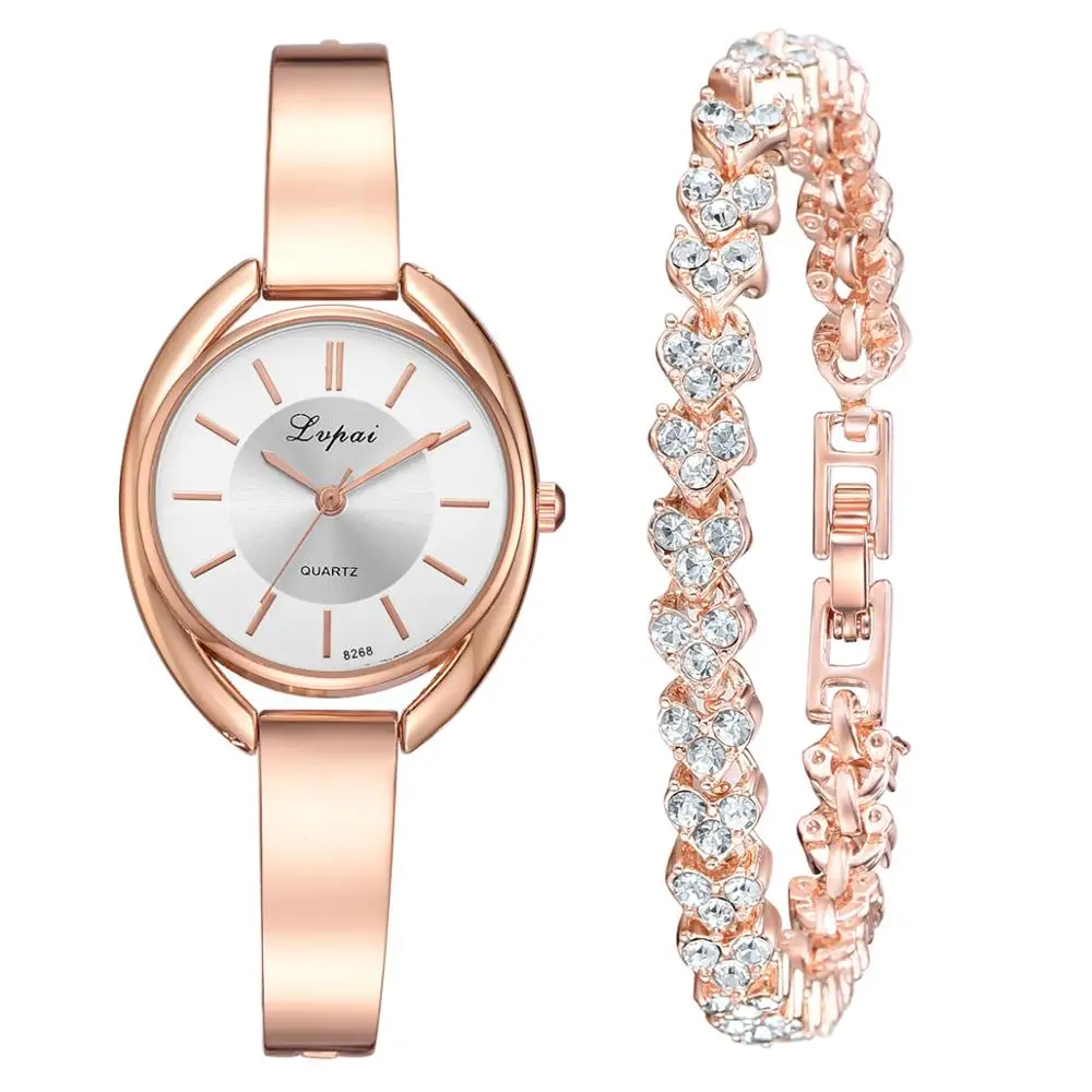 

Dropshipping 2pcs Set Women Bracelet Watches Fashion Women Dress Ladies Wrist Watch Luxury Rose Gold Quartz Watch Set