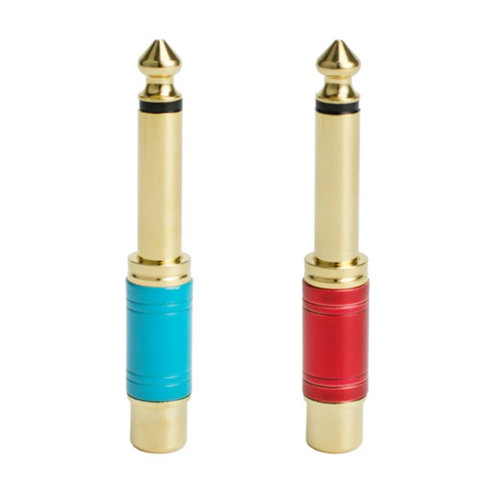 

2PCS High Qualitiy Hot Sale Gold Plating RCA Female To 6.35mm Male Mono Plug to RCA Adapter Jack Metal Red Blue Audio Connector