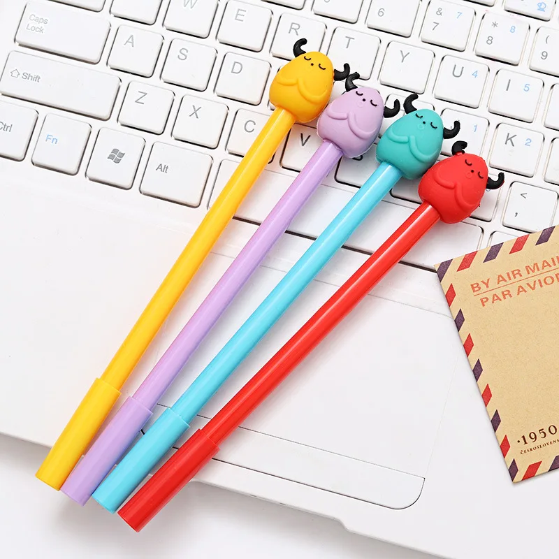 48pcs/lot Ox Head Pen Kawaii Lovely Cute Cartoon Black Ink Gel School Office Signing Wholesale Gift |