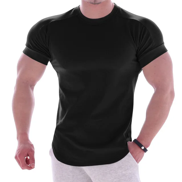 

Summer Men's T-shirt High Stretch Slim T-shirt Quick-drying Curved Hem 3XL