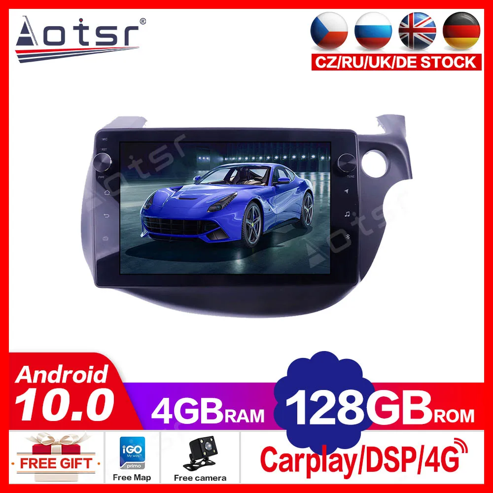 

4 + 128G для Honda Fit Jazz 2008 - 2013 Android автомобильный мультимедийный плеер GPS-навигация автомобильное стерео радио головное устройство Carplay DSP IPS