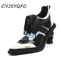 cyjsyqfc original design strange high heels women ankle boots autumn winter patent leather lace up lady short boots high quality