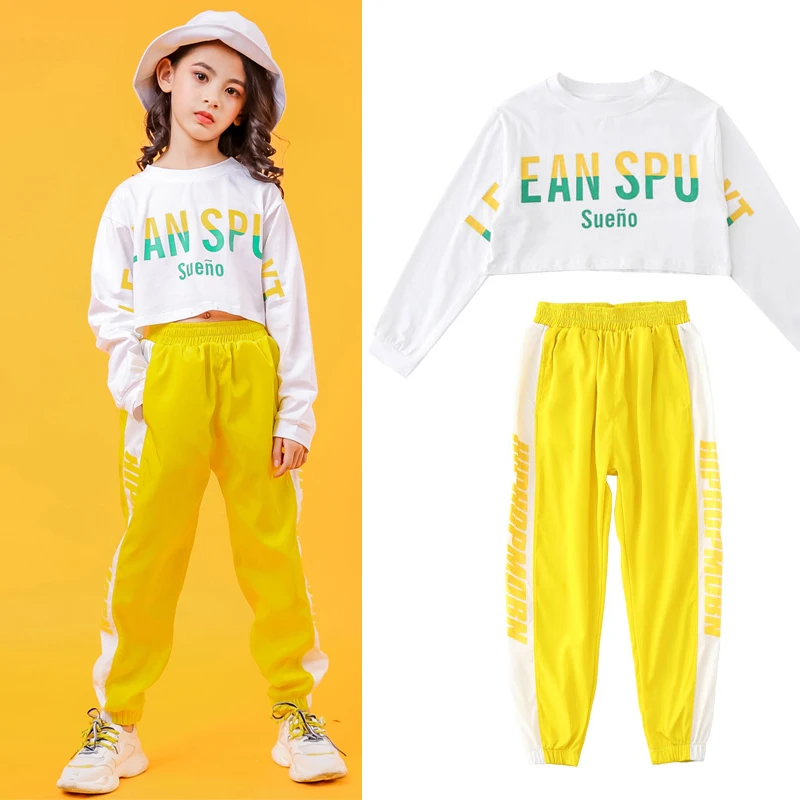 

Kids Hip Hop Dance Clothing White Tops Jogger Pants Outfits Girls Jazz Dance Costumes Ballroom Dance Stage Wear Outfits SL3876