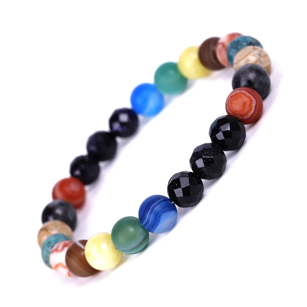 8mm Faceted Натуральный хрусталь камень бусины браслет Вселенная восемь растений галактика солнечной системы браслеты для мужчин или женщин Прямая поставка - Окраска металла: 8mm Faceted