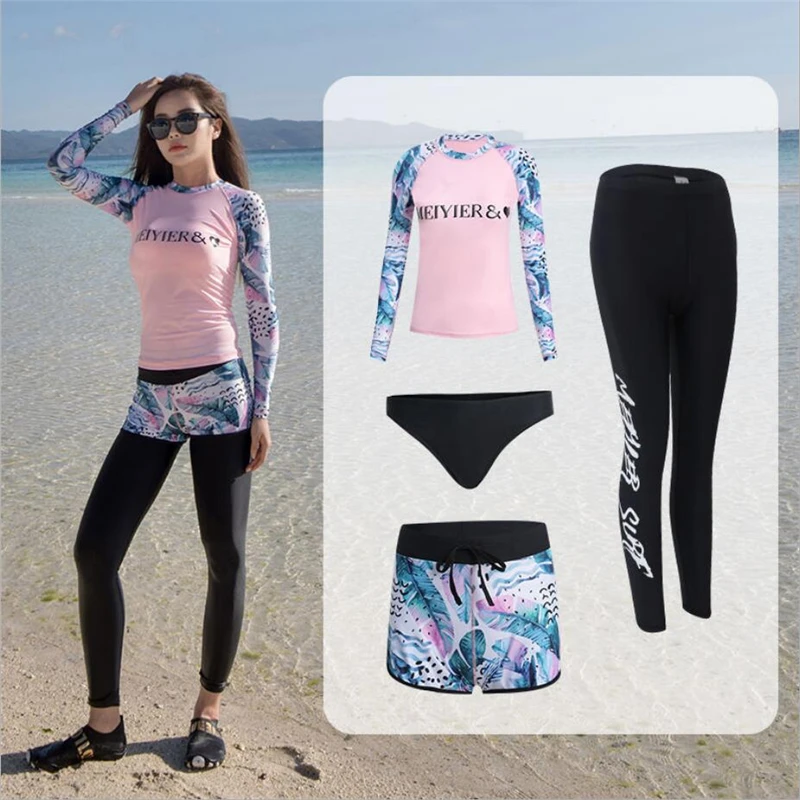 

2022 Fashion Korean match lovers wetsuit for men and women couple three piece costume quick dry surf diving swim suit plus size