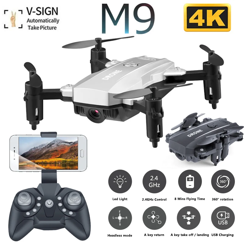 M9 мини складной Дрон с 4K HD камерой WiFi FPV удержание высоты следуй за мной возврат