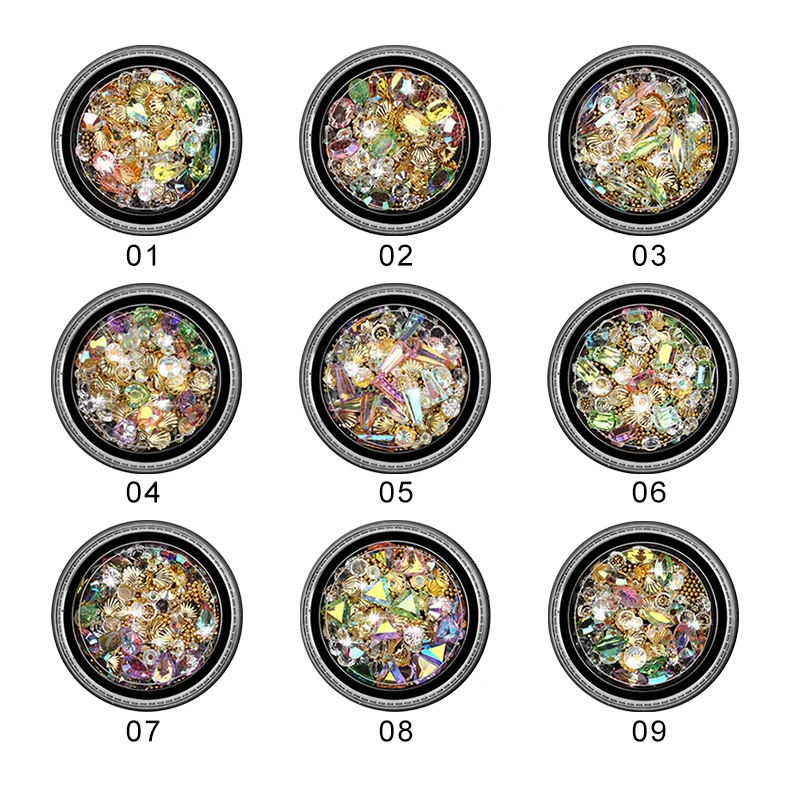 1 коробка Стразы для ногтей золотые розовые металлические бусины на заклепках