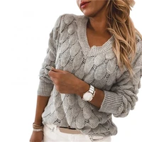 40hotwomen autumn winter long sleeve v neck knitted sweater hollow out feather jumper