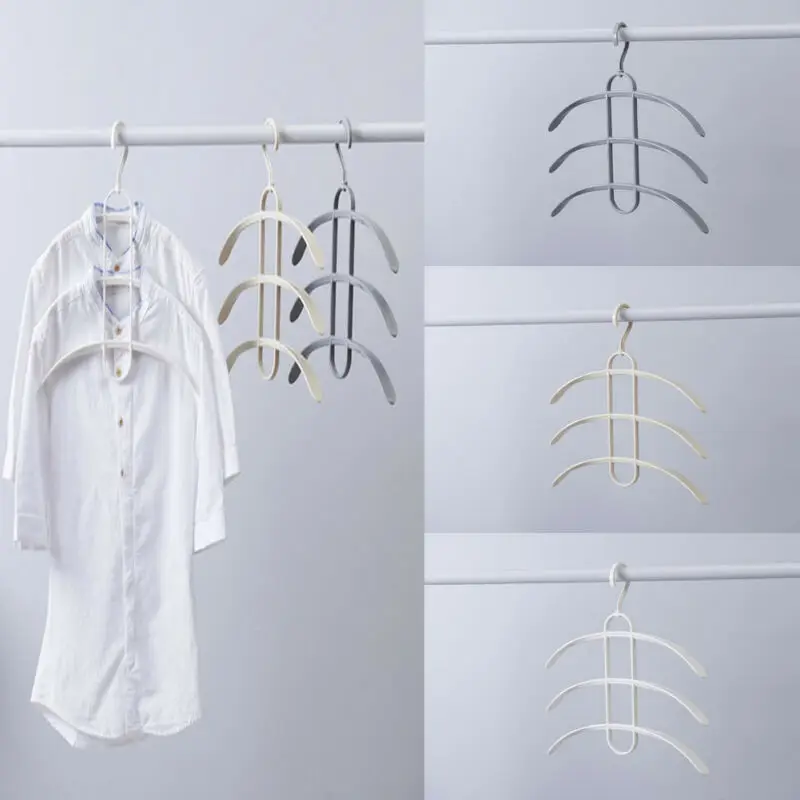 

Three Layers Clothes Hanger Fishbone Type Clothing Towel Storage Rack Closet Wardrobe Space Saver Hanging Rack