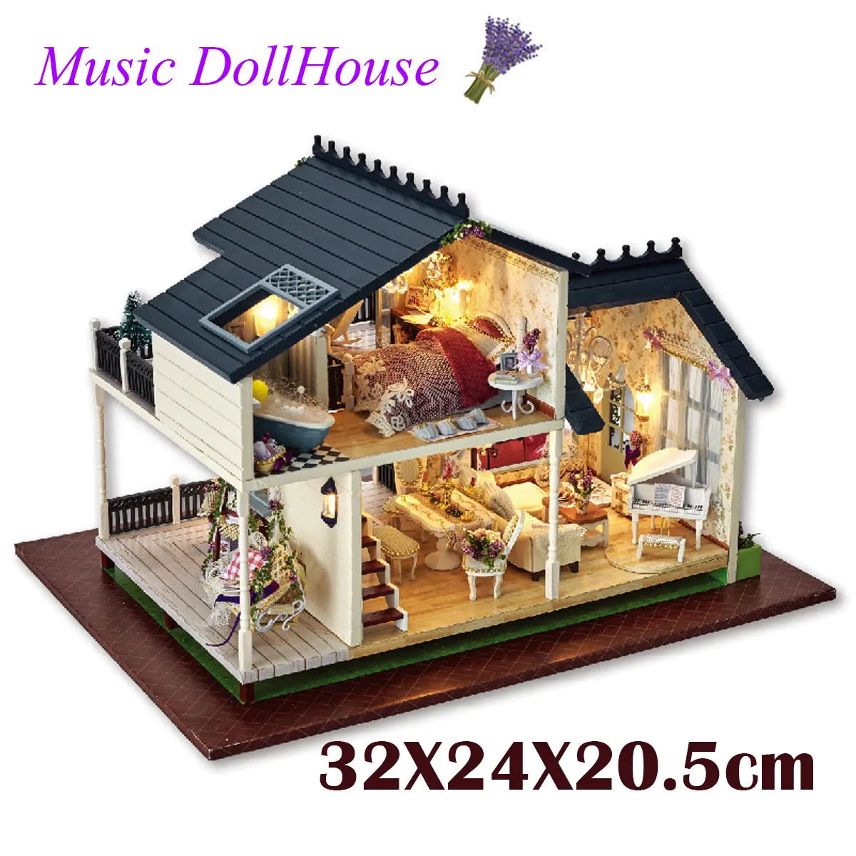 

Миниатюрная модель кукольного домика ручной работы, Деревянный Кукольный дом с музыкой, светодиодсветильник кой, подарок на день рождения, ...