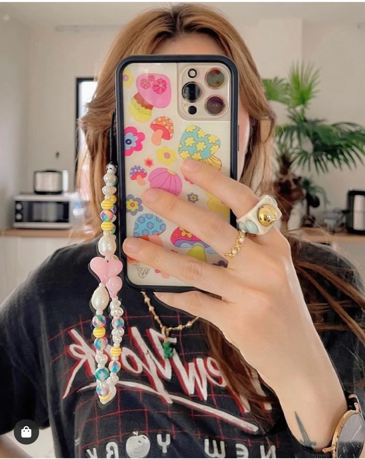 Shinus Pearl Phone Charm Pink Heart Chains Imitation pearl cellphone chain Anti-lost Telephone Charm for Women Girl Ladies Gift