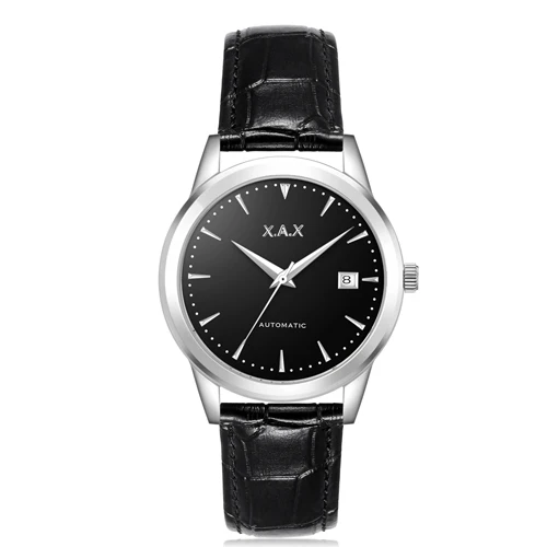 silver black black Автоматические самовзводные мужские часы из нержавеющей стали, прозрачный чехол на заднюю панель, водонепроницаемые автоматические мужские часы - Color: silver black black