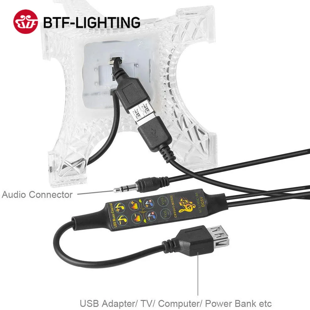 WS2812B USB 5V Романтика Эйфелева башня Music Управление RF 13 кнопок пульта дистанционного управления микрофон 48 светодиодов RGB светодиодный Ночной светильник Настольная лампа подарок на день рождения