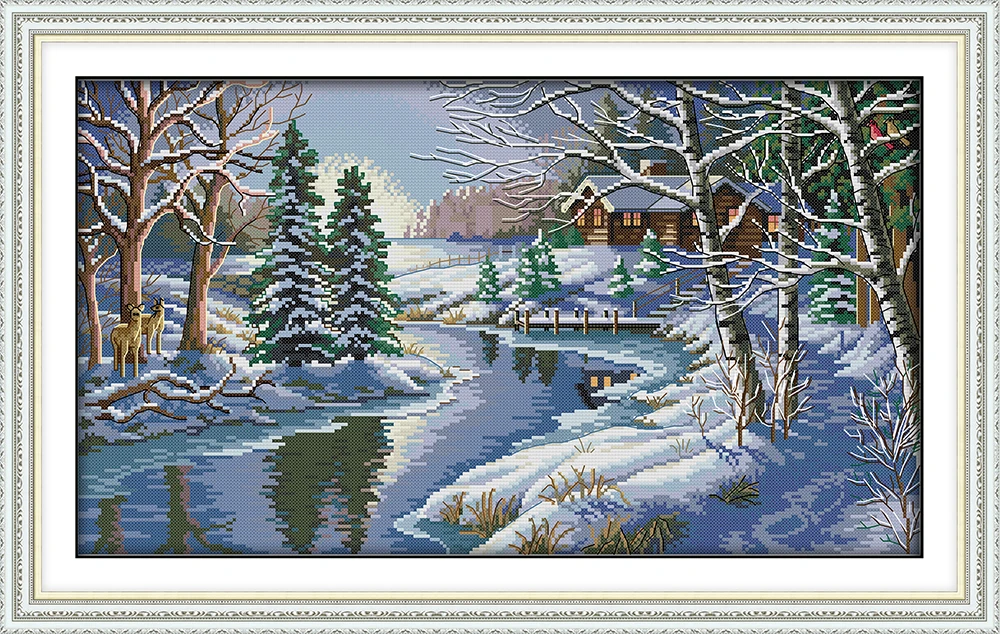 Набор для вышивки крестиком Snowscape 7 aida 14ct 11ct рукоделие с принтом|handmade needlework|embroidery