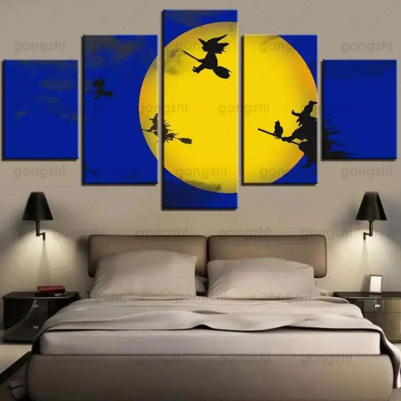 Абстрактная сказка Летающая на метле ведьма полная луна и Ночь Hd печать без рамки