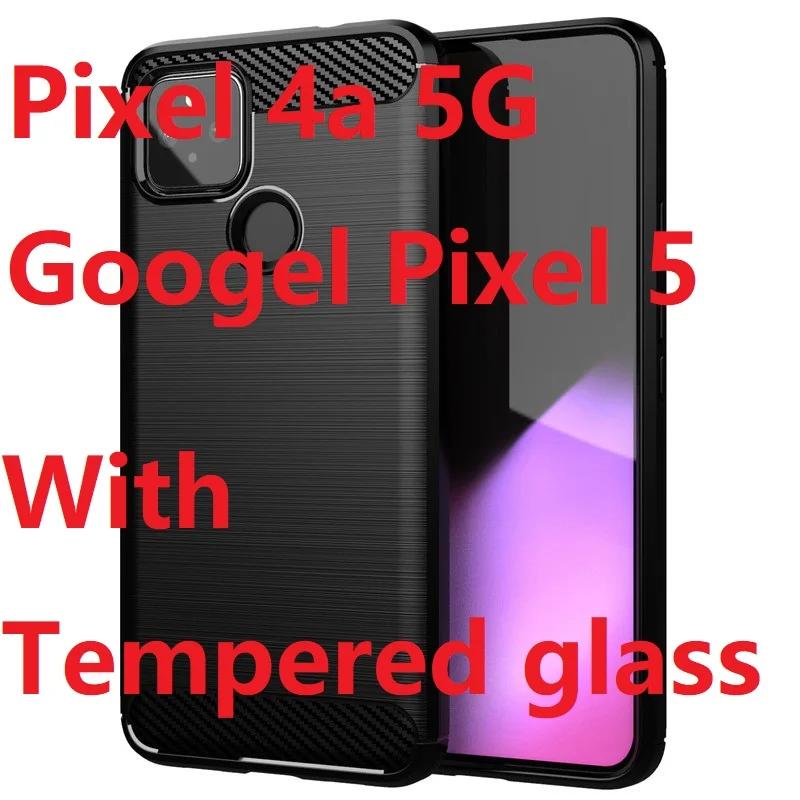 Углеродное волокно для Google Pixel 4a 5G чехол + закаленное стекло Мягкий защитный из