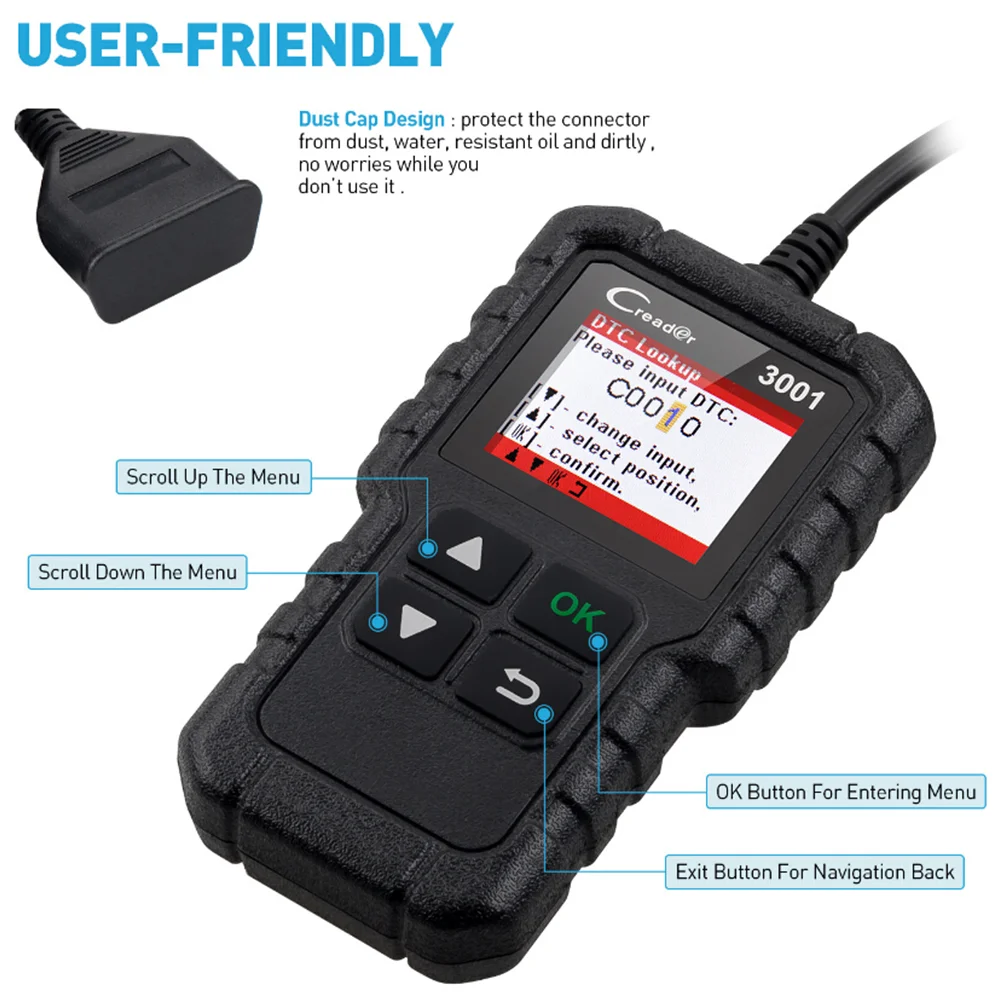 Оригинальный сканер для считывания кодов Launch Creader 3001 CR3001 Full OBD2/EOBD с поддержкой Cr3001