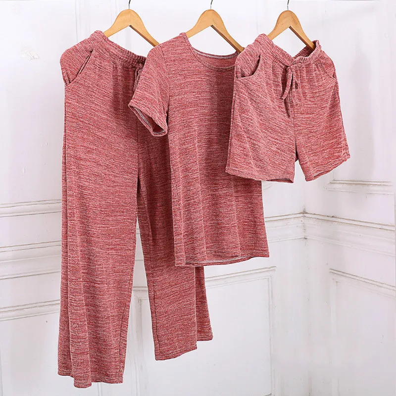 

Zoulv Casual T Shirt & Shorts Long Pants Suit Outfit Overalls Playsuits 3 Pieces Set For Women Sexy Summer Soft Tracksuit Sets