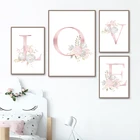 Цветочный пион, детская парусиновая печать, скандинавский плакат, монограмма, алфавит, название, холст, картина, принт для детской комнаты, для маленькой девочки, Настенный декор