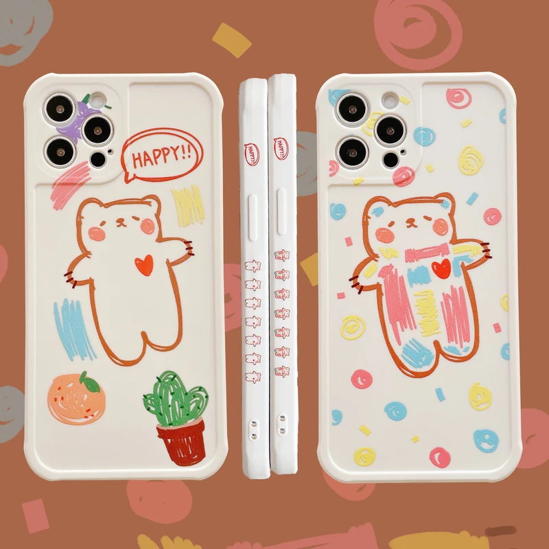 

Cute Cartoon Graffiti Bear Korean Phone Case For iPhone 12 11 Pro Max X Xs Max Xr 7 8 Puls SE 2020 Cases Soft Silicone Cover