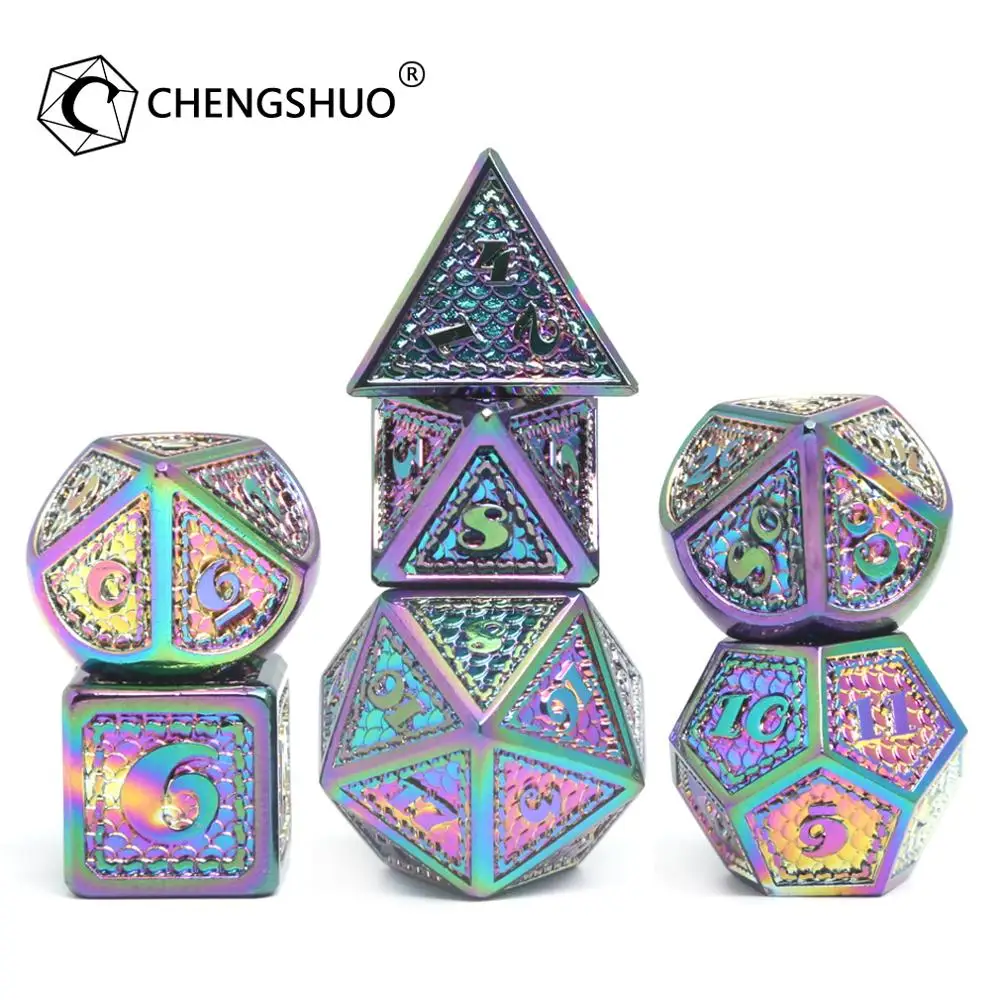 CHENGSHUO DND Набор кубиков Новый Dragon dice радужные металлические кубики из цинкового