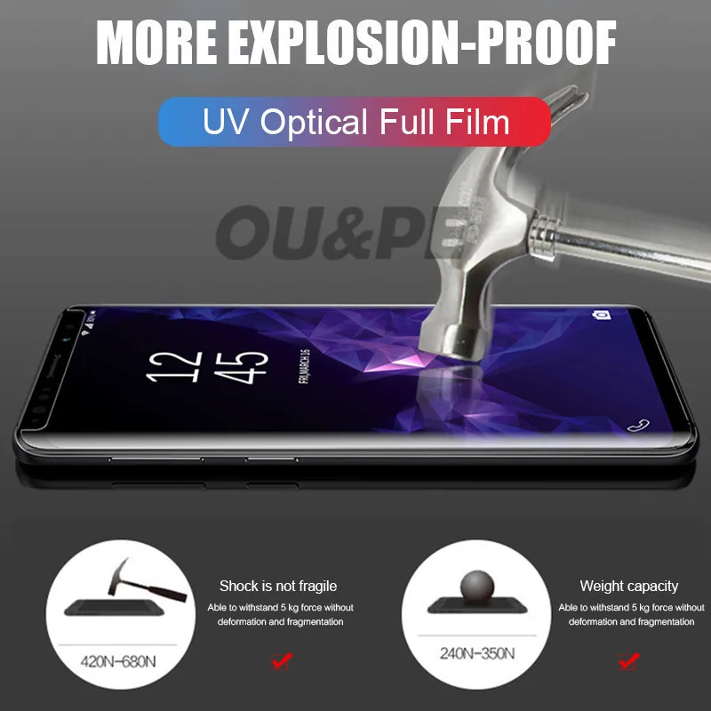 УФ протектор экрана из закаленного стекла для Samsung Galaxy S9 S8 S10 Plus Note 8 9 10 200D защита