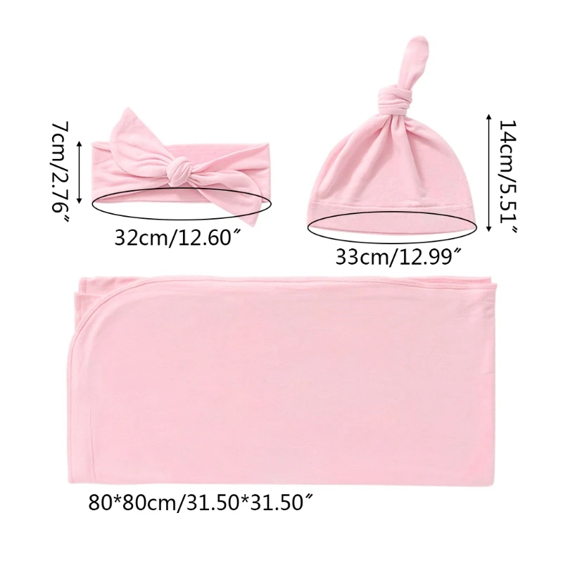 

3 Pcs Newborn Swaddling Wrap + Headband + Hat Set Baby Receiving Blanket Sleepsack Hair Band for Baby Infants Boys H055